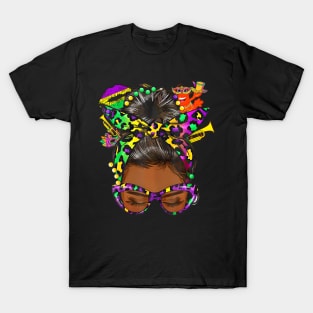 Afro Messy Bun  Mardi Gras Black Women T-Shirt